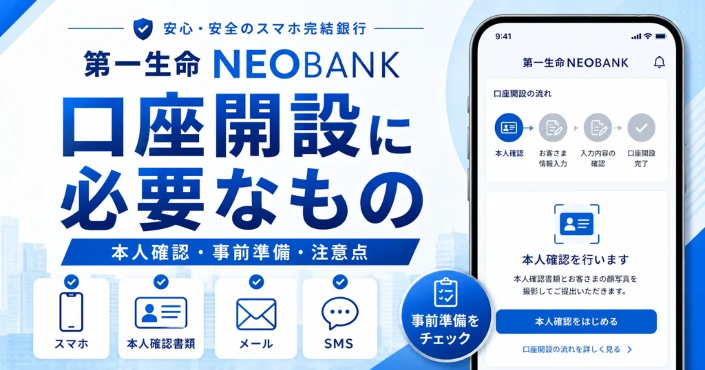 第一生命NEOBANKの口座開設に必要なもの、本人確認と事前準備の注意点を解説する画像